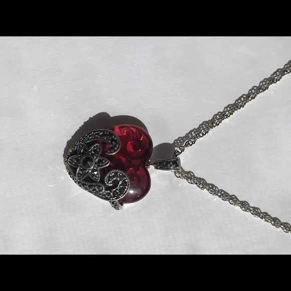 Sterling Silver Oxidized Heart Pendant Necklace - Picture 3 of 6